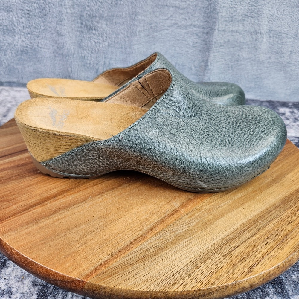 Dansko Talulah Leather Slip On Mules Clogs Comfort Blue Shoes Women EU 37 US 6.5